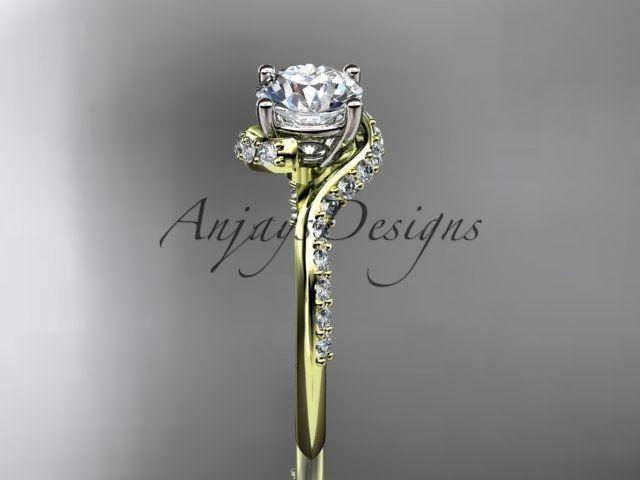 Unique 14kt yellow gold engagement ring, wedding ring ADLR277 - Vinsiena Designs