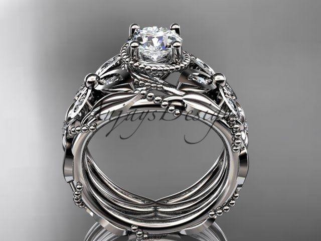 14kt white gold diamond floral, butterfly wedding ring, engagement set ADLR136S - Vinsiena Designs