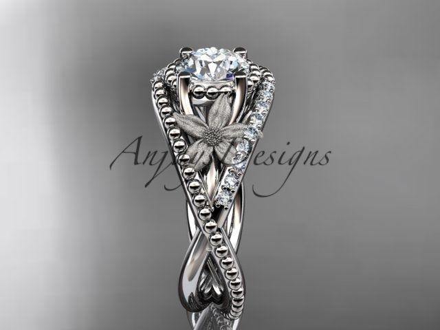 14kt white gold diamond floral wedding ring, engagement ring ADLR88 - Vinsiena Designs