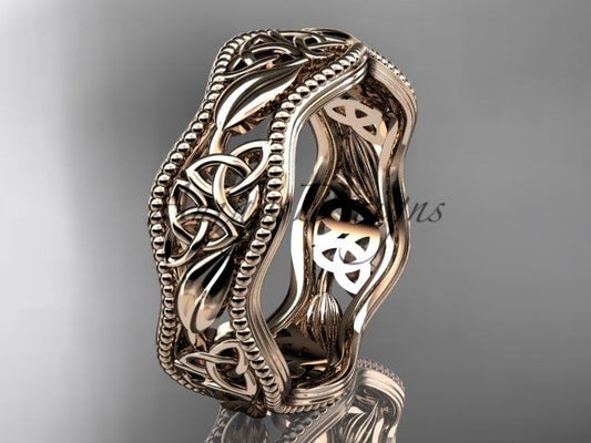 14kt rose gold celtic trinity knot wedding band, engagement ring CT7190G - Vinsiena Designs