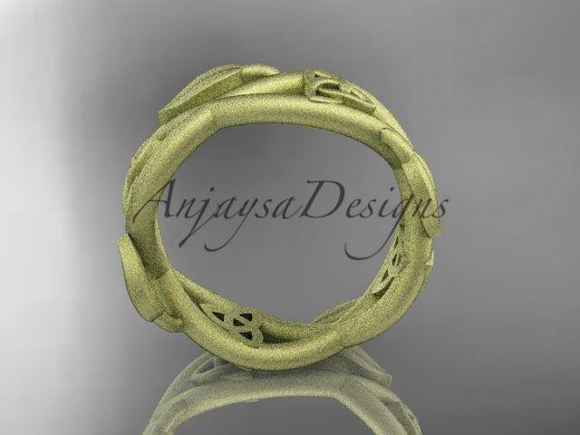 14k yellow gold, celtic ring, leaf and vine, matte finish wedding band, CT7403G - Vinsiena Designs