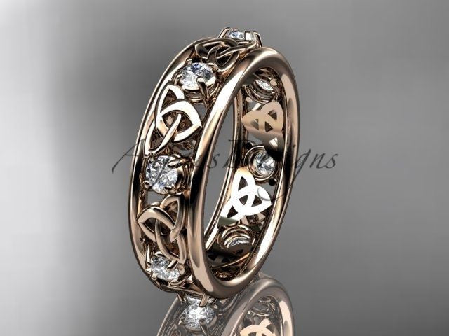 14kt rose gold celtic trinity knot wedding band, engagement ring CT7503B - Vinsiena Designs