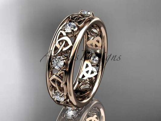 14kt rose gold celtic trinity knot wedding band, engagement ring CT7503B - Vinsiena Designs