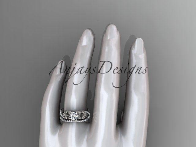 Unique Platinum diamond leaf and vine wedding,engagement ring set ADLR221S - Vinsiena Designs