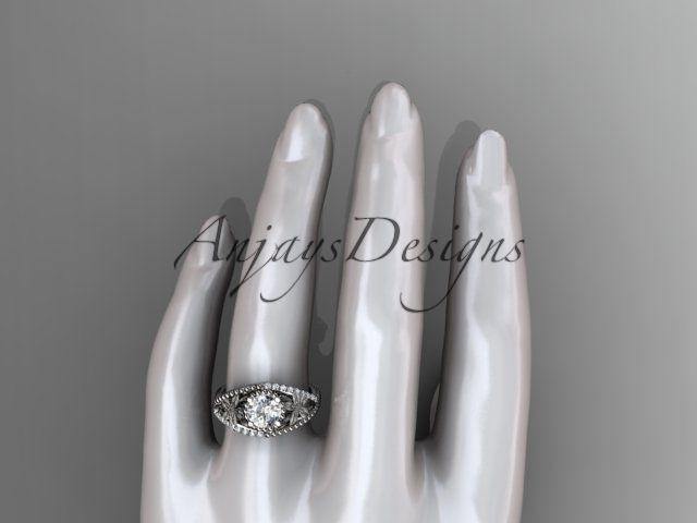 14kt white gold diamond floral wedding ring, engagement ring ADLR88 - Vinsiena Designs