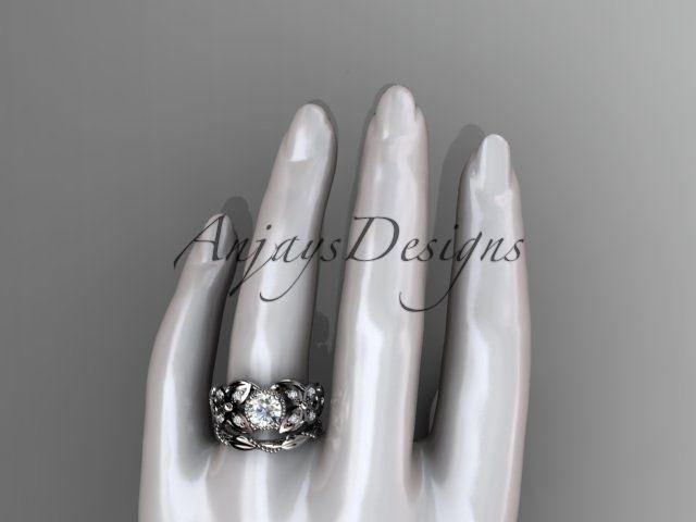 14kt white gold diamond floral, butterfly wedding ring, engagement set ADLR136S - Vinsiena Designs