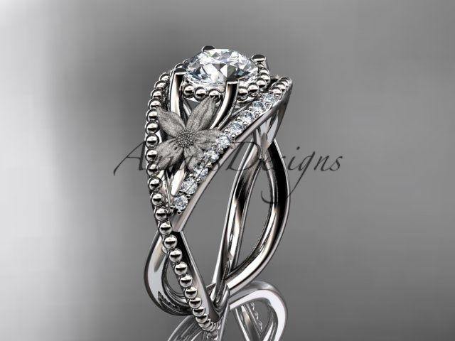 14kt white gold diamond floral wedding ring, engagement ring ADLR88 - Vinsiena Designs