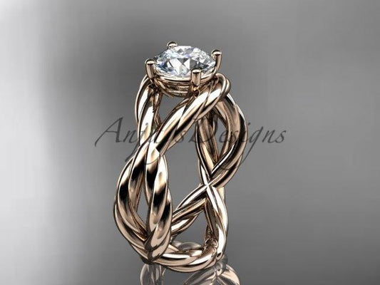 14kt rose gold "Forever One" Moissanite twisted rope engagement ring RP8181 - Vinsiena Designs