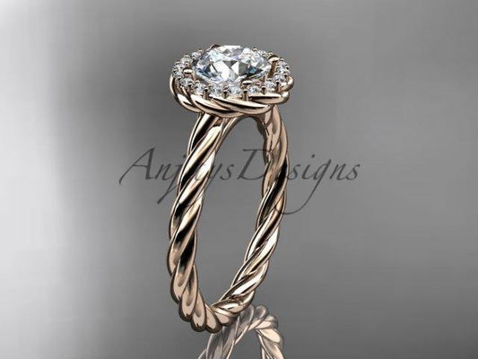 14kt rose gold "Forever One" Moissanite rope engagement ring RP8197 - Vinsiena Designs