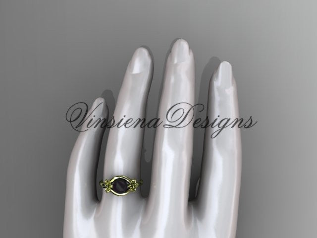 14k yellow gold Fleur de Lis, Round Tahitian Black Cultured Pearl engagement ring VBP10022 - Vinsiena Designs