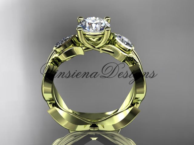 14k yellow gold leaf and vine,  tulip flower engagement ring, "Forever One" Moissanite VD10049 - Vinsiena Designs