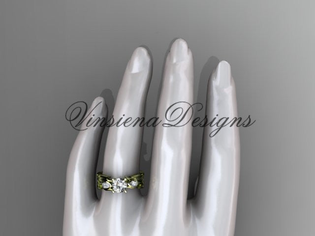 14k yellow gold leaf and vine,  tulip flower engagement ring, "Forever One" Moissanite VD10049 - Vinsiena Designs