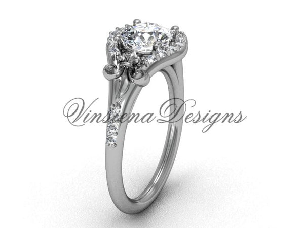 14kt white gold diamond Fleur de Lis, eternity engagement ring VD208126 - Vinsiena Designs