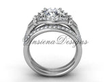 14kt white gold diamond Fleur de Lis,wedding band, eternity engagement ring, "Forever One" Moissanite engagement set VD208126S - Vinsiena Designs