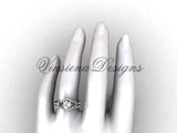 14kt white gold diamond Fleur de Lis,wedding band, eternity engagement ring, "Forever One" Moissanite engagement set VD208126S - Vinsiena Designs