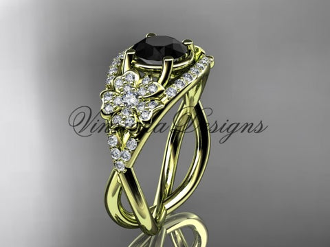 14kt yellow gold diamond Cherry Blossom flower, Sakura engagement ring  Black Diamond VD8088 - Vinsiena Designs