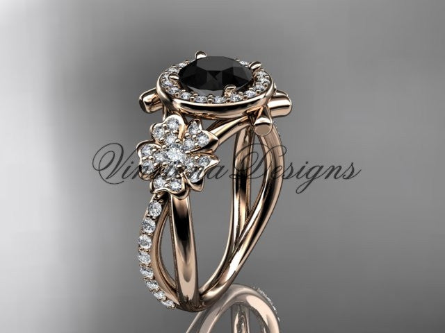 14kt rose gold  diamond Cherry Blossom flower, Sakura engagement ring Black Diamond VD8089 - Vinsiena Designs