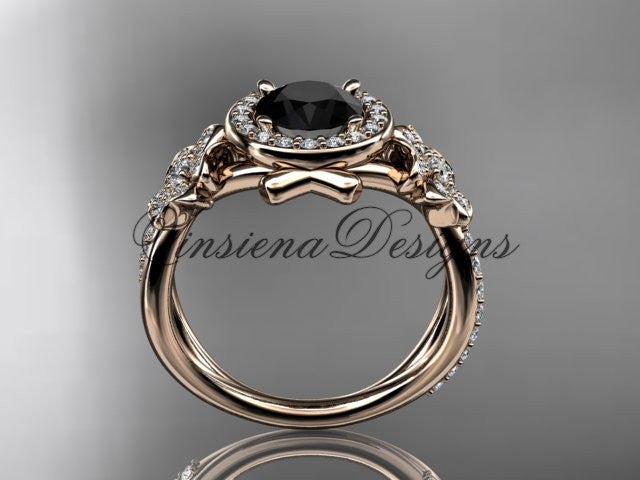 14kt rose gold  diamond Cherry Blossom flower, Sakura engagement ring Black Diamond VD8089 - Vinsiena Designs