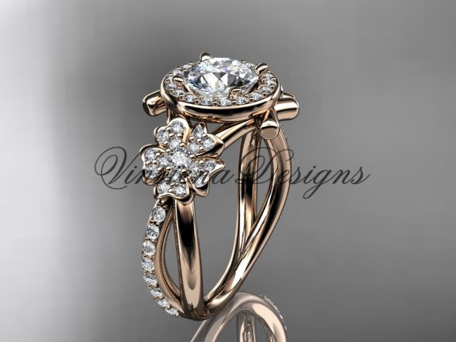 14kt rose gold  diamond Cherry Blossom flower, Sakura engagement ring "Forever One" Moissanite VD8089 - Vinsiena Designs