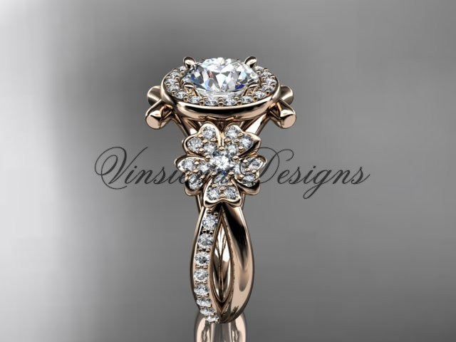 14kt rose gold  diamond Cherry Blossom flower, Sakura engagement ring "Forever One" Moissanite VD8089 - Vinsiena Designs