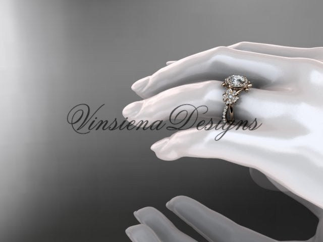 14kt rose gold  diamond Cherry Blossom flower, Sakura engagement ring "Forever One" Moissanite VD8089 - Vinsiena Designs