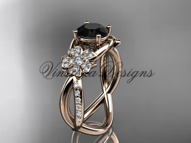 14kt rose gold  diamond Cherry Blossom flower, Sakura engagement ring Black Diamond VD8090 - Vinsiena Designs