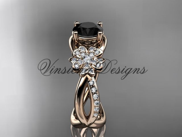 14kt rose gold  diamond Cherry Blossom flower, Sakura engagement ring Black Diamond VD8090 - Vinsiena Designs