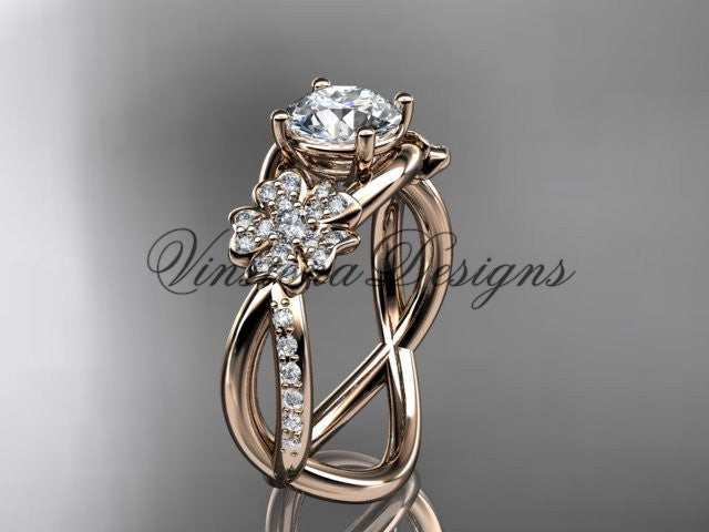 14kt rose gold  diamond Cherry Blossom flower, Sakura engagement ring "Forever One" Moissanite VD8090 - Vinsiena Designs