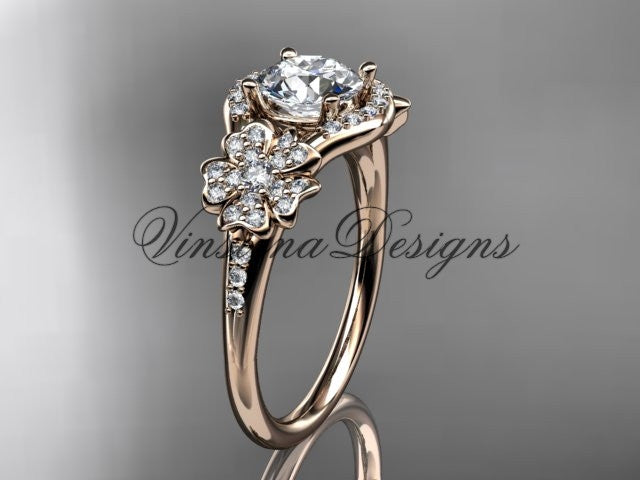 14kt rose gold  diamond Cherry Blossom flower, Sakura engagement ring "Forever One" Moissanite VD8091 - Vinsiena Designs