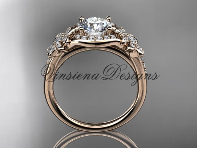 14kt rose gold  diamond Cherry Blossom flower, Sakura engagement ring "Forever One" Moissanite VD8091 - Vinsiena Designs