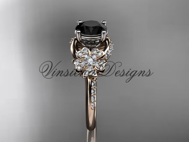 14kt rose gold  diamond Cherry Blossom flower, Sakura engagement ring Black Diamond VD8125 - Vinsiena Designs