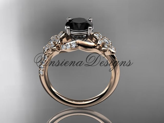 14kt rose gold  diamond Cherry Blossom flower, Sakura engagement ring Black Diamond VD8125 - Vinsiena Designs