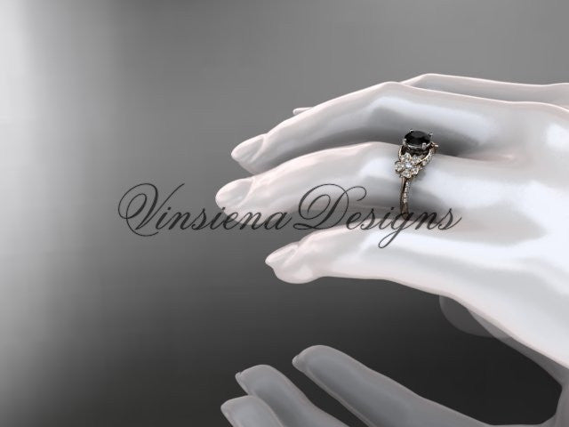 14kt rose gold  diamond Cherry Blossom flower, Sakura engagement ring Black Diamond VD8125 - Vinsiena Designs