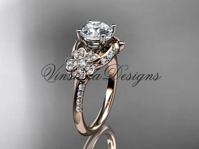 14kt rose gold  diamond Cherry Blossom flower, Sakura engagement ring "Forever One" Moissanite VD8125 - Vinsiena Designs