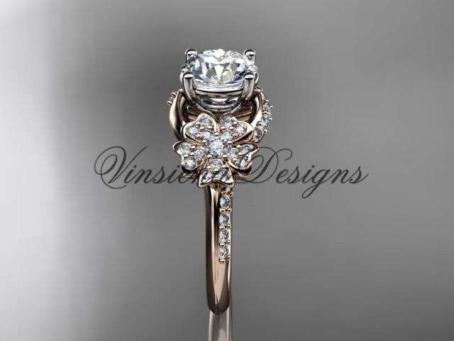 14kt rose gold  diamond Cherry Blossom flower, Sakura engagement ring "Forever One" Moissanite VD8125 - Vinsiena Designs