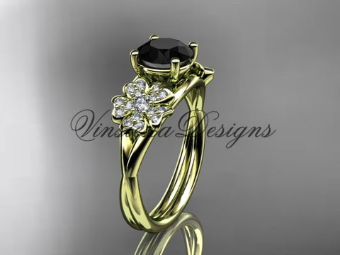 14kt yellow gold diamond Cherry Blossom flower, Sakura engagement ring  Black Diamond VD8189 - Vinsiena Designs