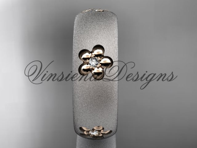 14kt platinum matte finish, floral, two tone engagement ring, wedding band VF301023B - Vinsiena Designs