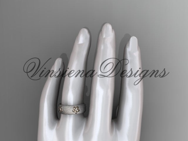 14kt platinum matte finish, floral, two tone engagement ring, wedding band VF301023B - Vinsiena Designs