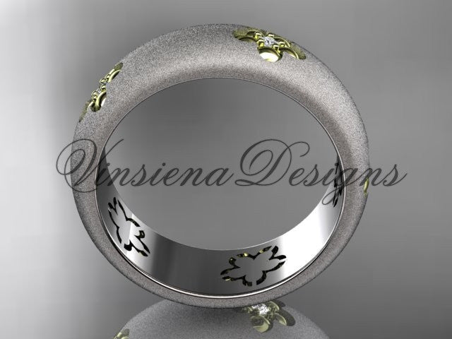 14kt platinum matte finish, floral, two tone engagement ring, wedding band VF301023B - Vinsiena Designs