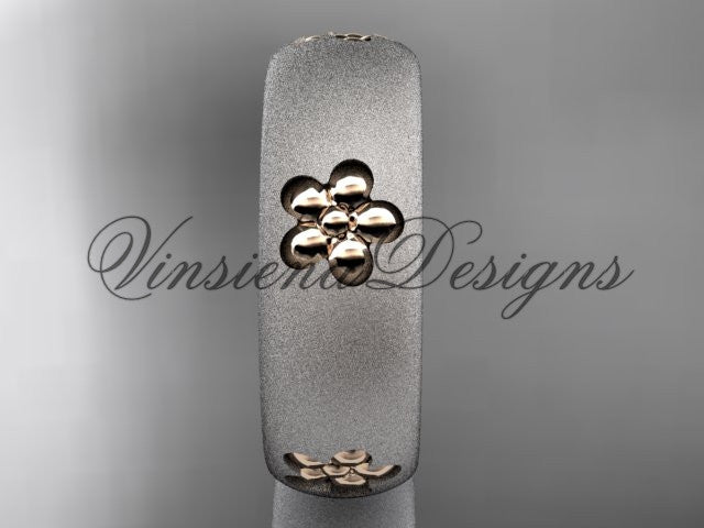 14kt platinum matte finish, floral, two tone engagement ring, wedding band VF301023G - Vinsiena Designs