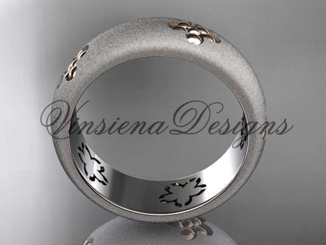 14kt platinum matte finish, floral, two tone engagement ring, wedding band VF301023G - Vinsiena Designs