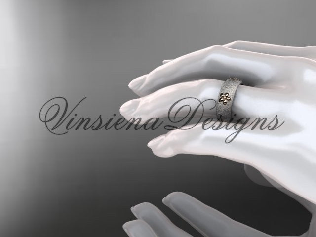 14kt platinum matte finish, floral, two tone engagement ring, wedding band VF301023G - Vinsiena Designs