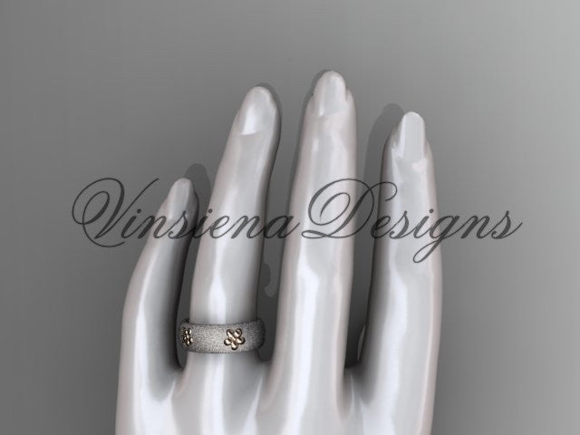 14kt platinum matte finish, floral, two tone engagement ring, wedding band VF301023G - Vinsiena Designs