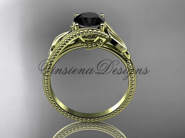 Unique 14kt yellow gold engagement ring, Enhanced Black Diamond ADLR322 - Vinsiena Designs