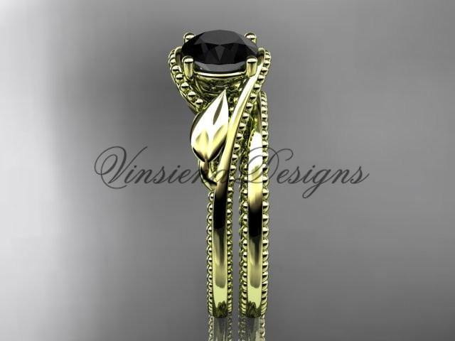 Unique 14kt yellow gold engagement ring set, Enhanced Black Diamond ADLR322S - Vinsiena Designs