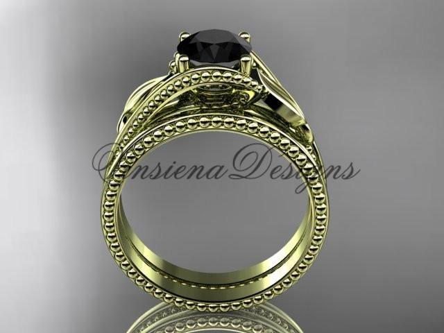 Unique 14kt yellow gold engagement ring set, Enhanced Black Diamond ADLR322S - Vinsiena Designs