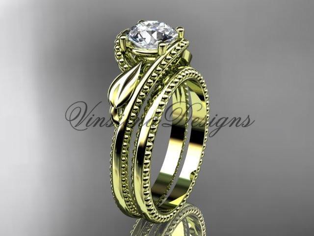 Unique 14kt yellow gold engagement ring set ADLR322S - Vinsiena Designs