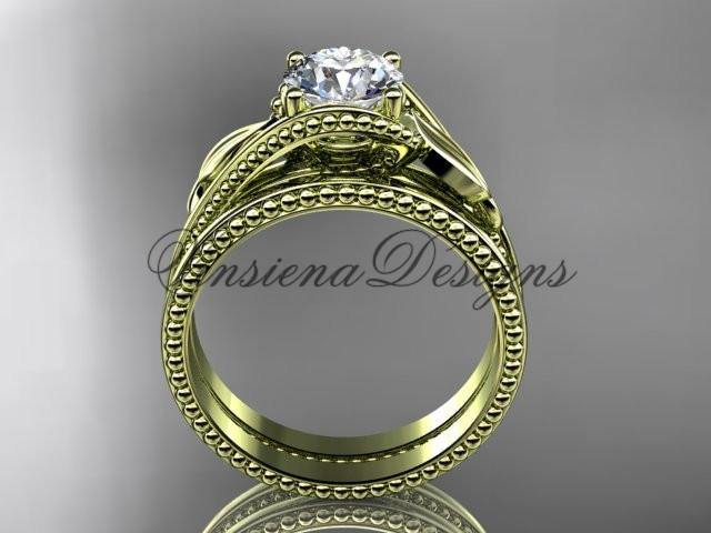 Unique 14kt yellow gold engagement ring set ADLR322S - Vinsiena Designs