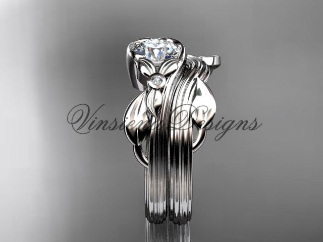 Unique platinum diamond floral engagement set, One Moissanite  ADLR324S - Vinsiena Designs