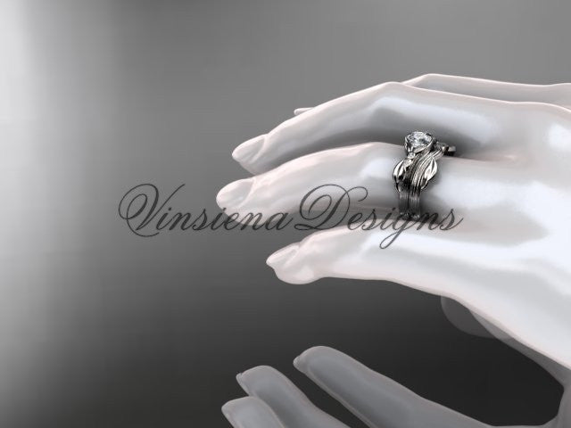 Unique platinum diamond floral engagement set, One Moissanite  ADLR324S - Vinsiena Designs